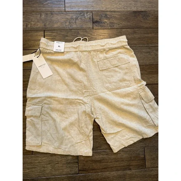 KENNETH COLE-NWT-Men's Natural Linen Blend Cargo Drawstring Shorts-Size XL - Picture 2 of 8